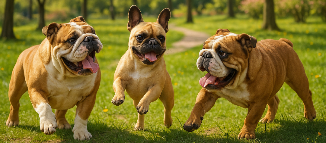 Bulldogs playing in the park. Bulldogs playing in the park.